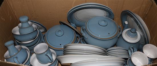 A Denby Castille tea and dinner service and 10 pieces of Colonnial blue
